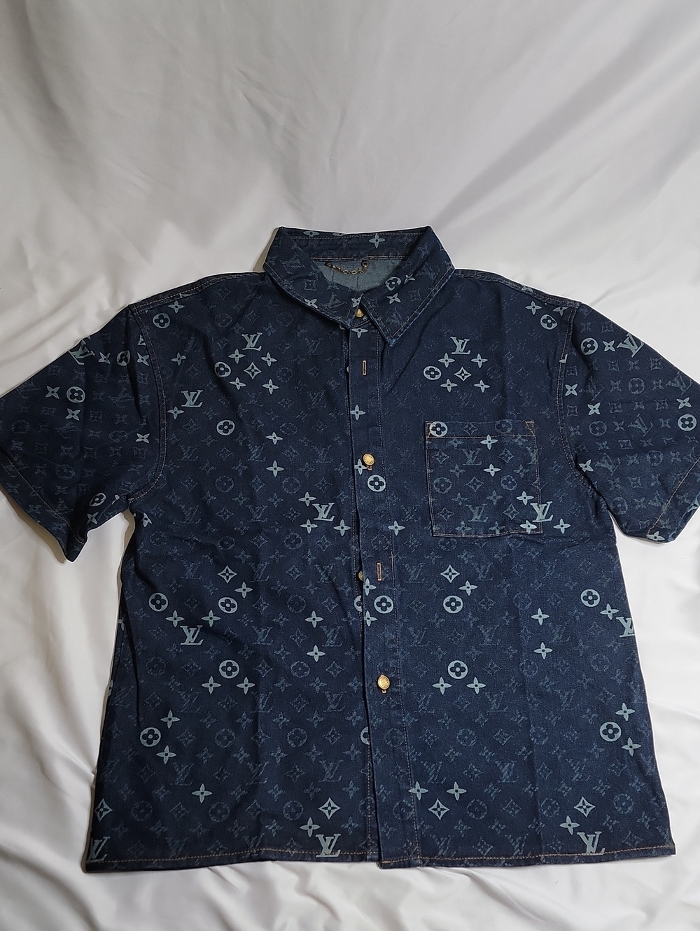 Louis Vuitton Navy Monogram Denim Short-Sleeve Button Shirt